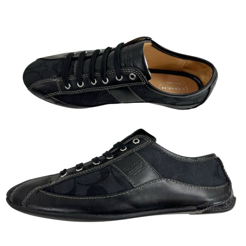 Coach Suee Black Monogram Canvas/Leather Lace-up Comfort Sneakers Size 6.5 - Picture 5 of 9